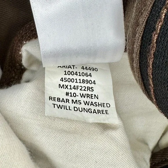 Ariat Rebar M5 Washed Twill Dungaree Work Pants Men 38x36 Straight Leg Brown - Picture 4 of 10